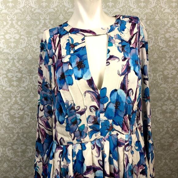Free People 8 NWT Womens Blue White Floral Print Tegan Pleated Dress - Picture 3 of 7